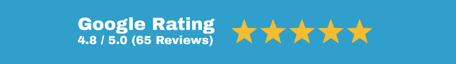 Blue rating badge: 'Google Rating 4.8 / 5.0 (65 Reviews)' with five gold stars to the right.